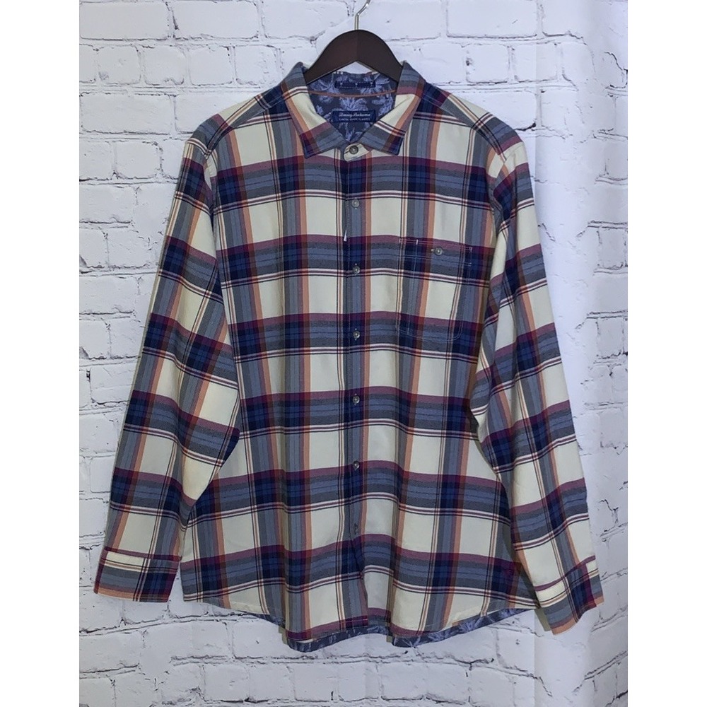 Tommy Bahama Shirt Mens XXL Canyon Beach Windowpane Check Flannel Plaid Stretch